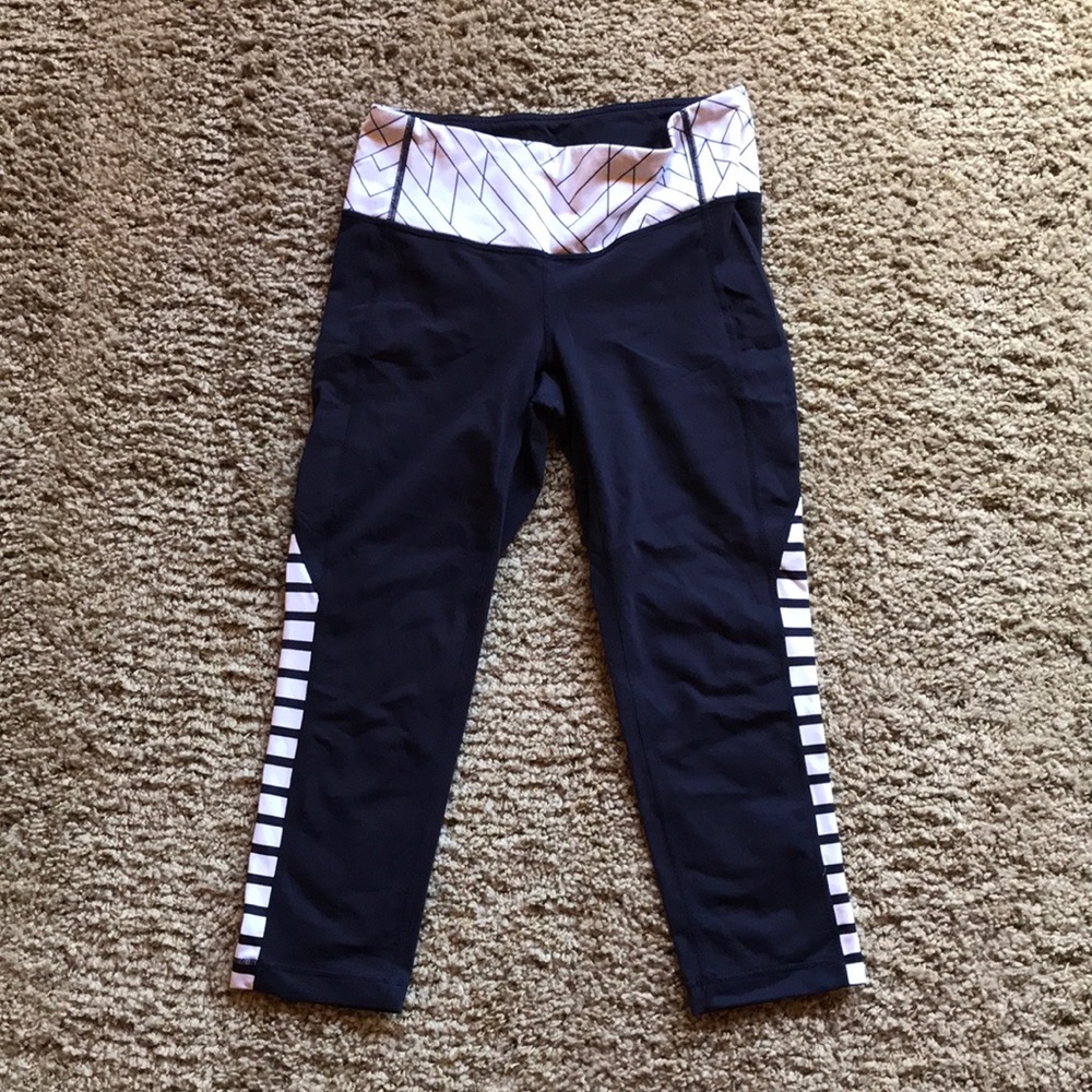 Blue with white stripes Athleta capris